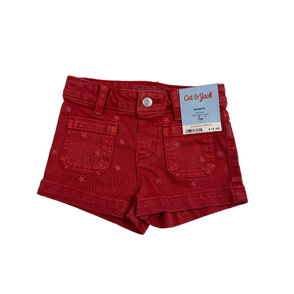 Cat & Jack Toddler Girls' Americana Star Embroidered Denim Shorts Red 18M